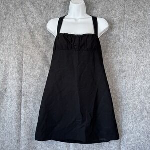 ZARA Babydoll Mini Dress Large Black‎ Ruched Sleeveless Square Neck Whimsigoth